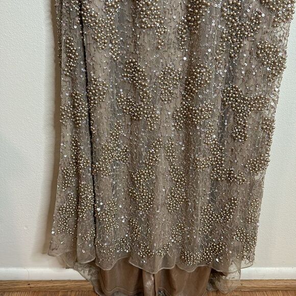 Mac duggal long sleeve sequin beaded sheath gown in mocha style 5177 size 6 - Picture 6 of 16